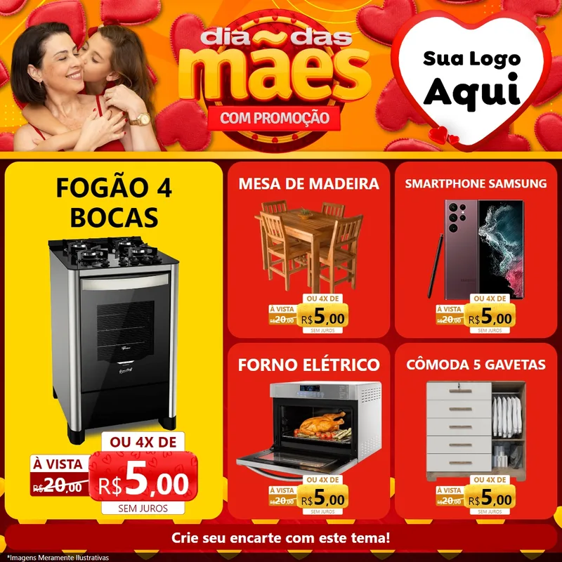 Modelo de Rede Social para Feed Facebook com o tema Dia das Mães com Promoção para Móveis e Eletro