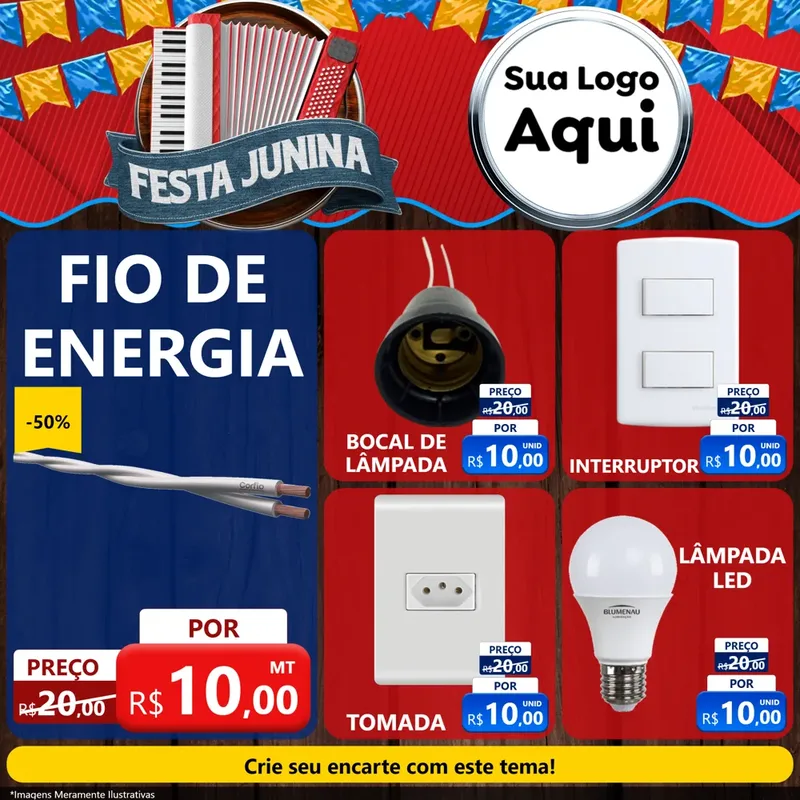 Modelo de Rede Social para Feed Facebook com o tema Festa Junina para Materiais Elétricos