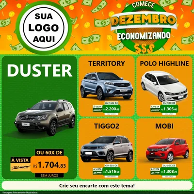 Modelo de Rede Social para Feed Facebook com o tema Comece Dezembro Economizando para Concessionaria de Carros