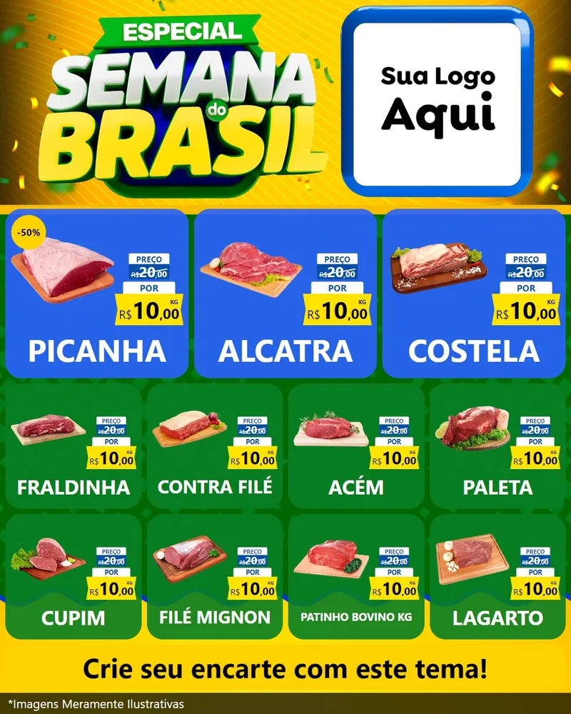 Modelo de Rede Social para Feed Instagram com o tema Especial Semana do Brasil para Açougue