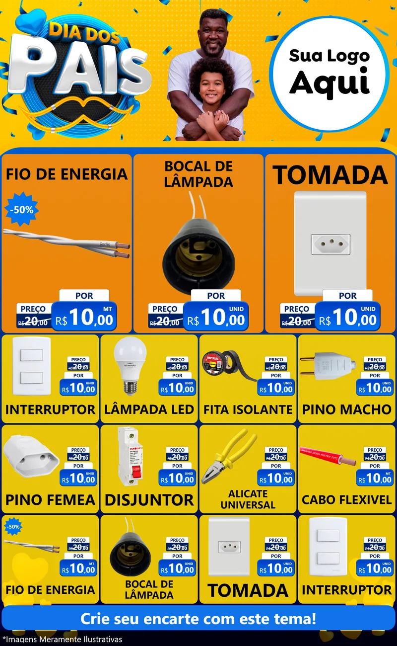 Modelo de Encarte para Encarte Grande com o tema Dia dos Pais para Materiais Elétricos