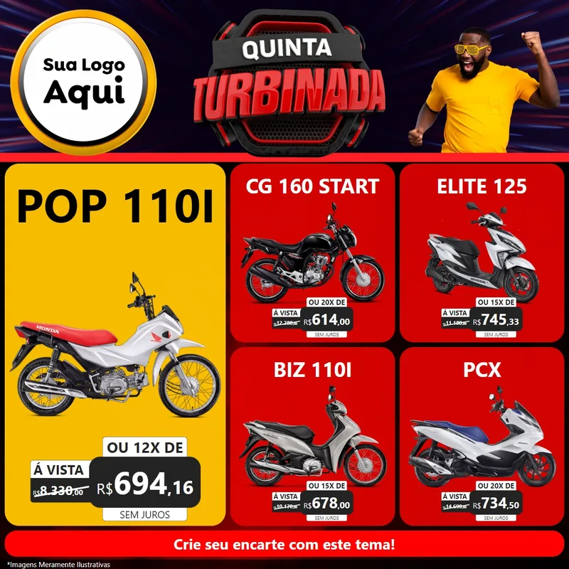 Modelo de Rede Social para Feed Facebook com o tema Quinta Turbinada para Concessionaria de Motos