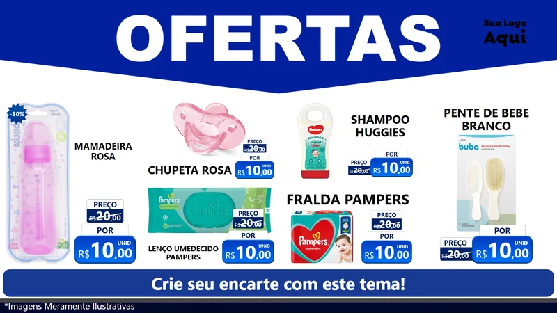 Modelo de TV para TV Horizontal com o tema Ofertas Azul Cartaz para Bebês