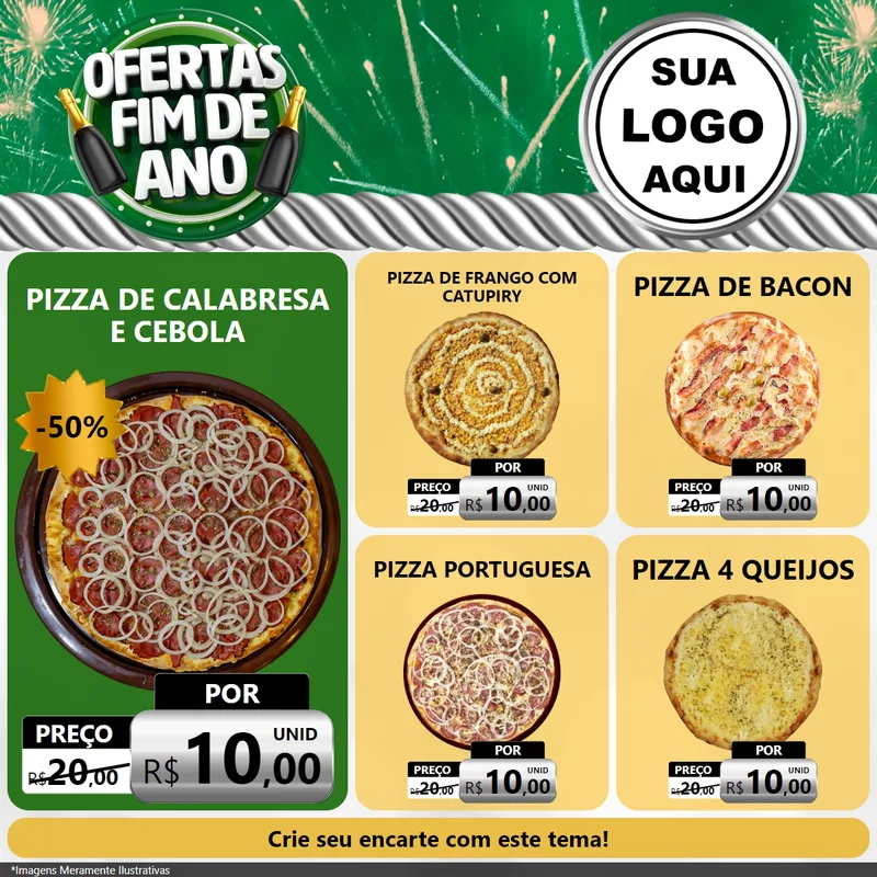 Modelo de Rede Social para Feed Facebook com o tema Ofertas Fim de Ano para Pizzaria