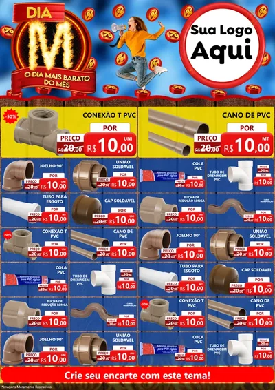 Modelo de Encarte para Encarte A4 Vertical com o tema Dia M - O Dia Mais Barato Do Mês para Tubos e conexões