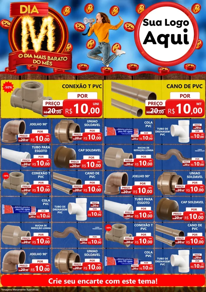 Modelo de Encarte para Encarte A4 Vertical com o tema Dia M - O Dia Mais Barato Do Mês para Tubos e conexões