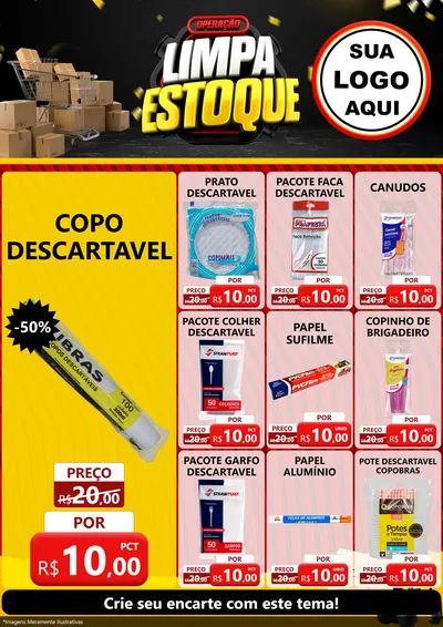 Modelo de Encarte para Encarte A4 Vertical com o tema Operação Limpa Estoque para Embalagens