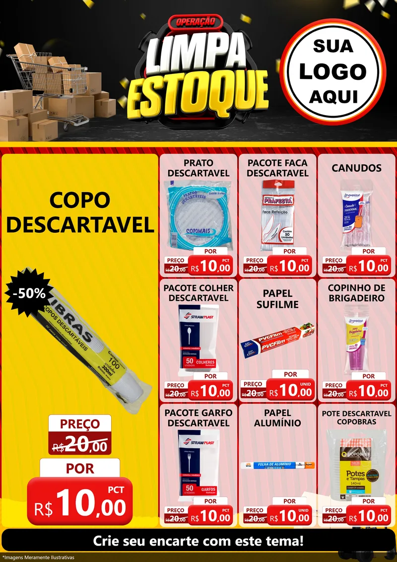 Modelo de Encarte para Encarte A4 Vertical com o tema Operação Limpa Estoque para Embalagens