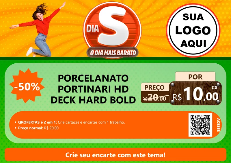 Modelo de Cartaz para Cartaz A4 Horizontal com o tema Dia S - O Dia Mais Barato para Pisos e revestimentos