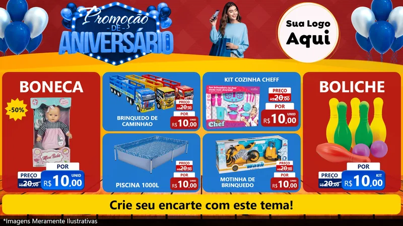 Modelo de TV para TV Horizontal com o tema Promoção de Aniversário para Brinquedos