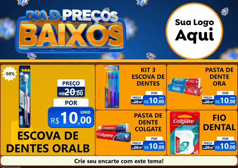 Modelo de Encarte para Encarte A4 Horizontal com o tema Dia D Preço Baixo para Higiene Pessoal