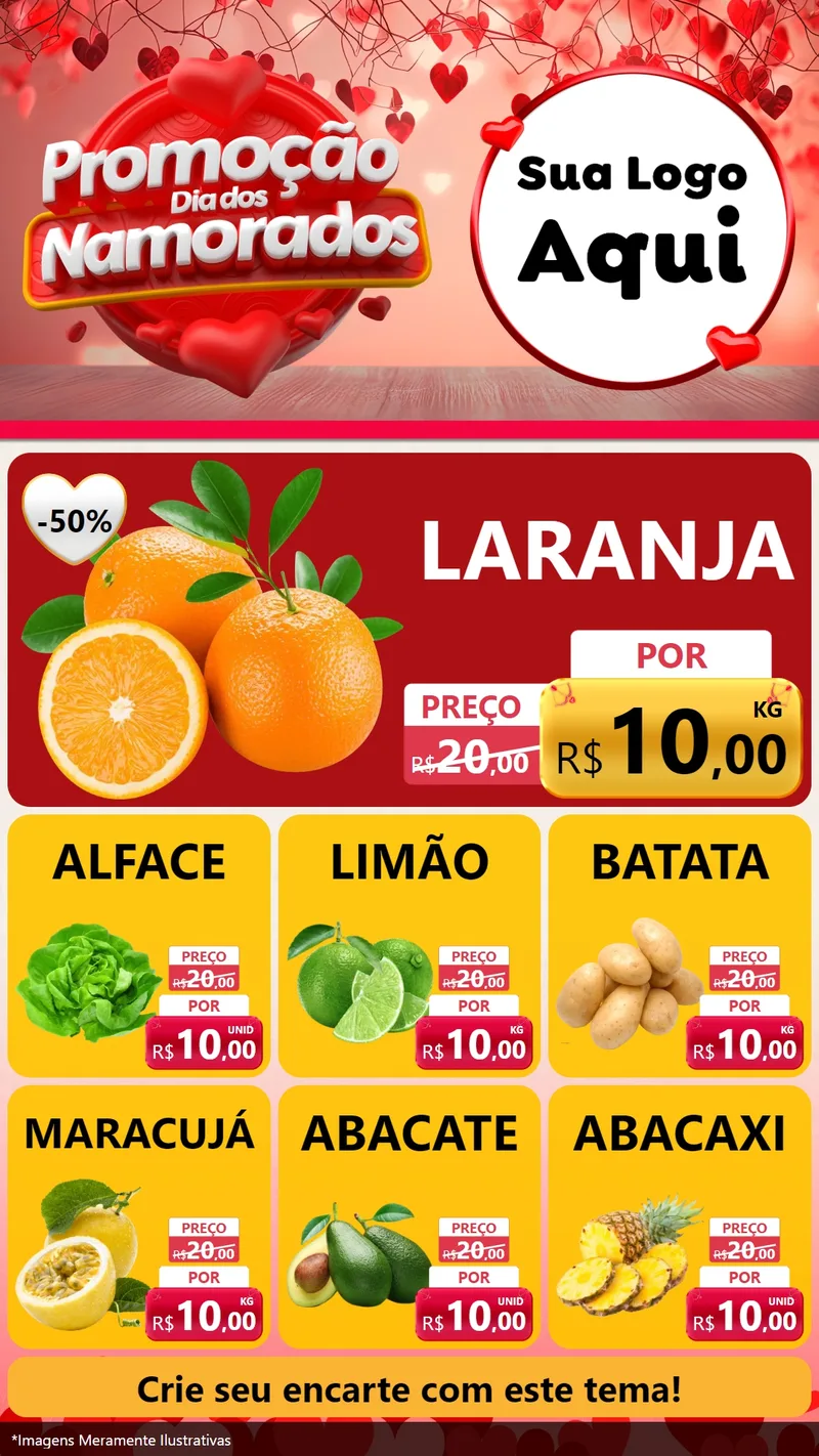 Modelo de Rede Social para Stories com o tema Promoção Dia dos Namorados para Hortifrúti
