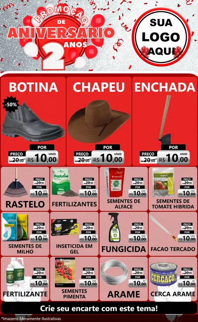 Modelo de Encarte para Encarte Grande com o tema Promoção de Aniversário - 2 Anos para Agropecuária