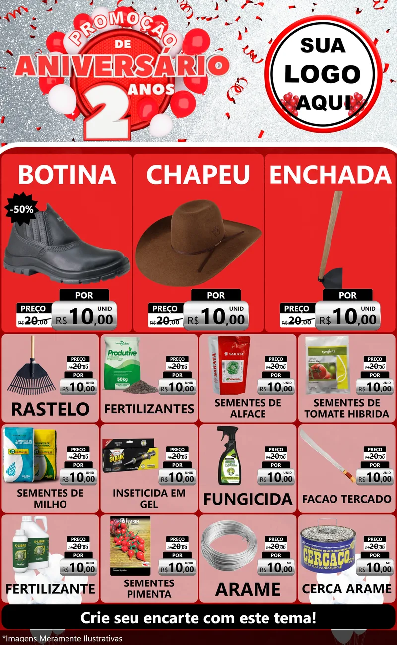 Modelo de Encarte para Encarte Grande com o tema Promoção de Aniversário - 2 Anos para Agropecuária