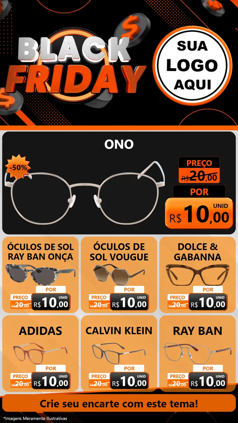 Modelo de Rede Social para Stories com o tema Black Friday para Óticas
