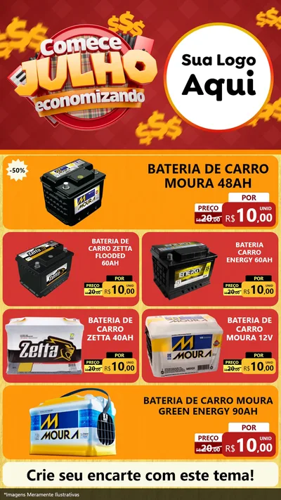 Modelo de TV para TV Vertical com o tema Comece Julho Economizando para Baterias Elétricas