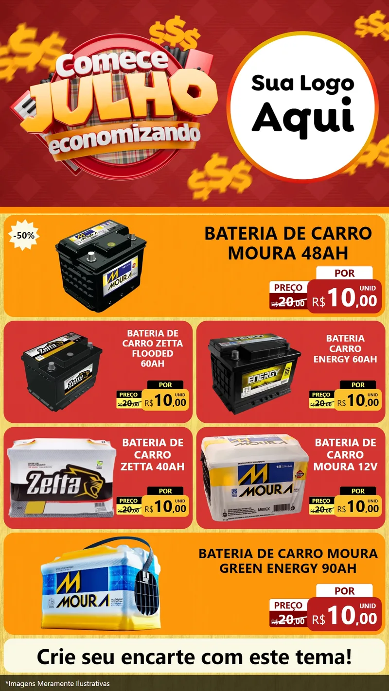 Modelo de TV para TV Vertical com o tema Comece Julho Economizando para Baterias Elétricas