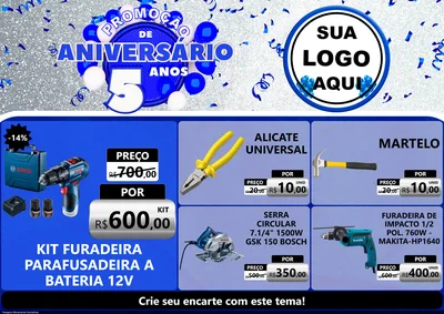Modelo de Encarte para Encarte A4 Horizontal com o tema Promoção de Aniversário - 5 Anos para Maquinas e Ferramentas
