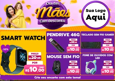 Modelo de Encarte para Encarte A4 Horizontal com o tema Dia das Mães com Desconto para Informática