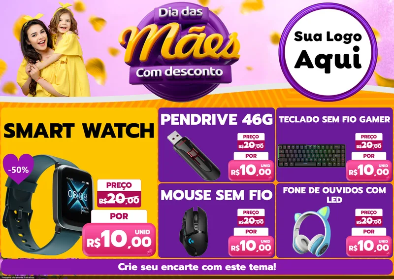 Modelo de Encarte para Encarte A4 Horizontal com o tema Dia das Mães com Desconto para Informática