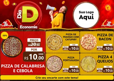 Modelo de Encarte para Encarte A4 Horizontal com o tema Dia D Economia para Pizzaria