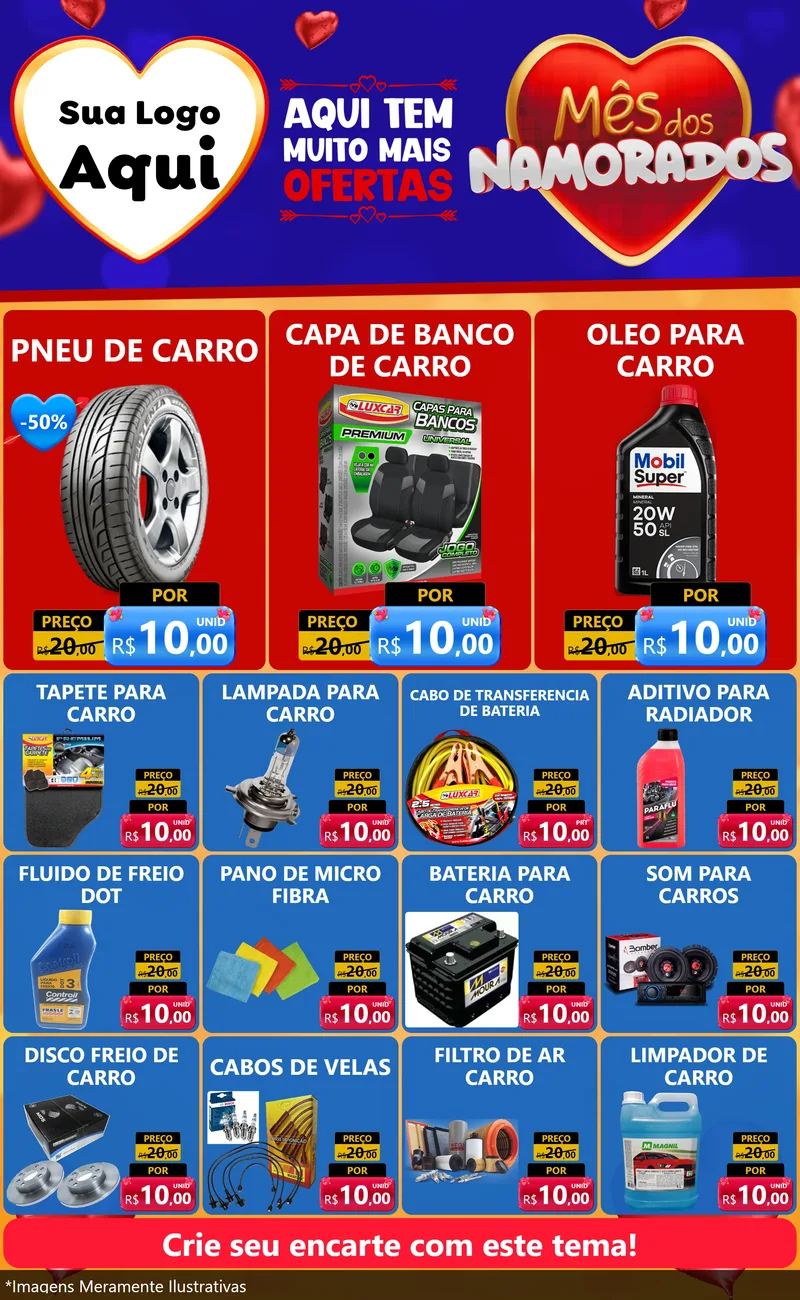Modelo de Encarte para Encarte Grande com o tema Mês dos Namorados para Auto peças