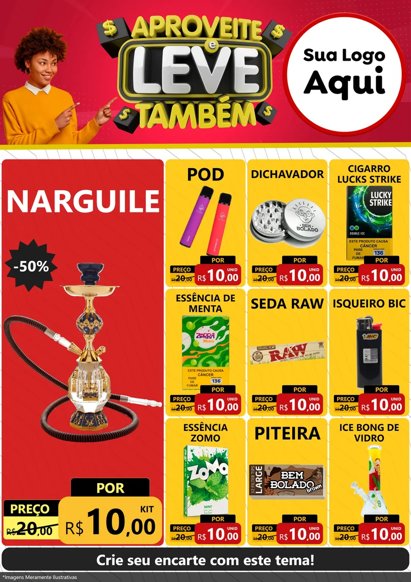Modelo de Encarte para Encarte A4 Vertical com o tema Aproveite e Leve Também para Tabacaria