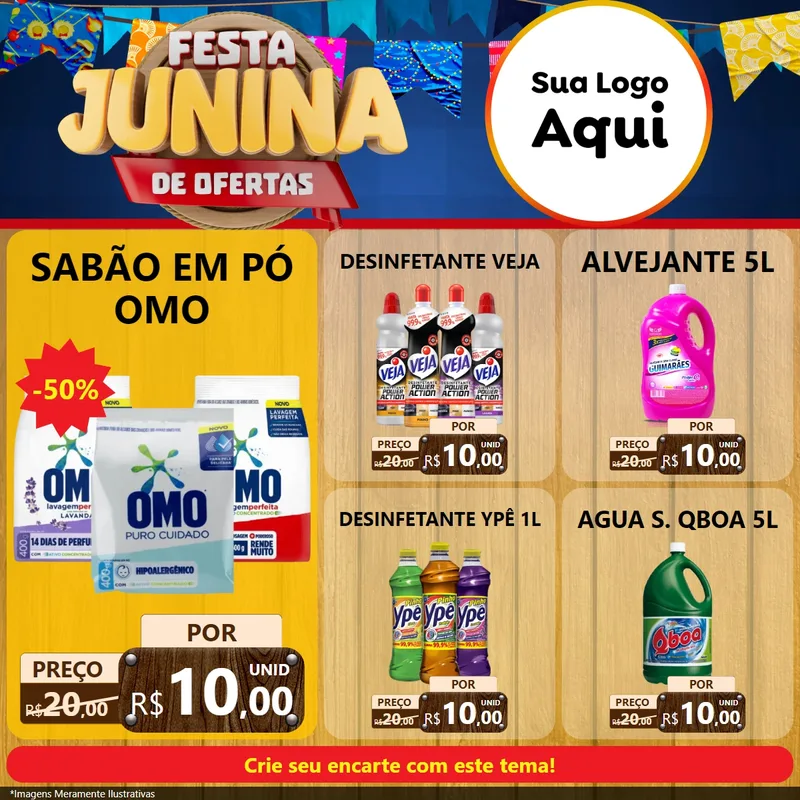 Modelo de Rede Social para Feed Facebook com o tema Festa Junina de Ofertas para Produtos de Limpeza