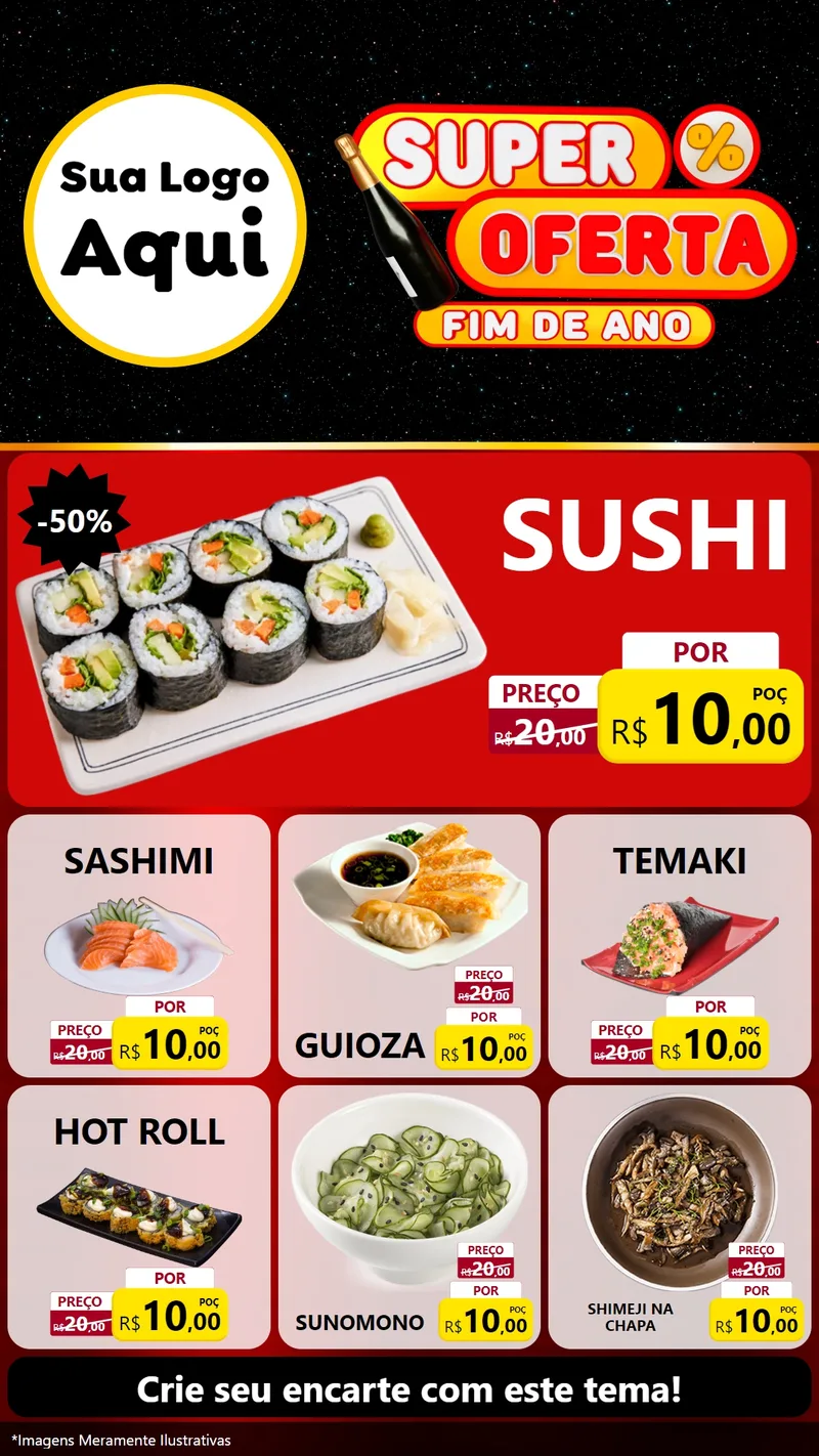 Modelo de Rede Social para Stories com o tema Super Oferta Fim de Ano para Comida japonesa