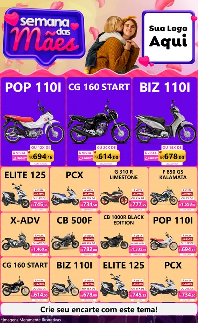 Modelo de Encarte para Encarte Grande com o tema Semana das Mães para Concessionaria de Motos