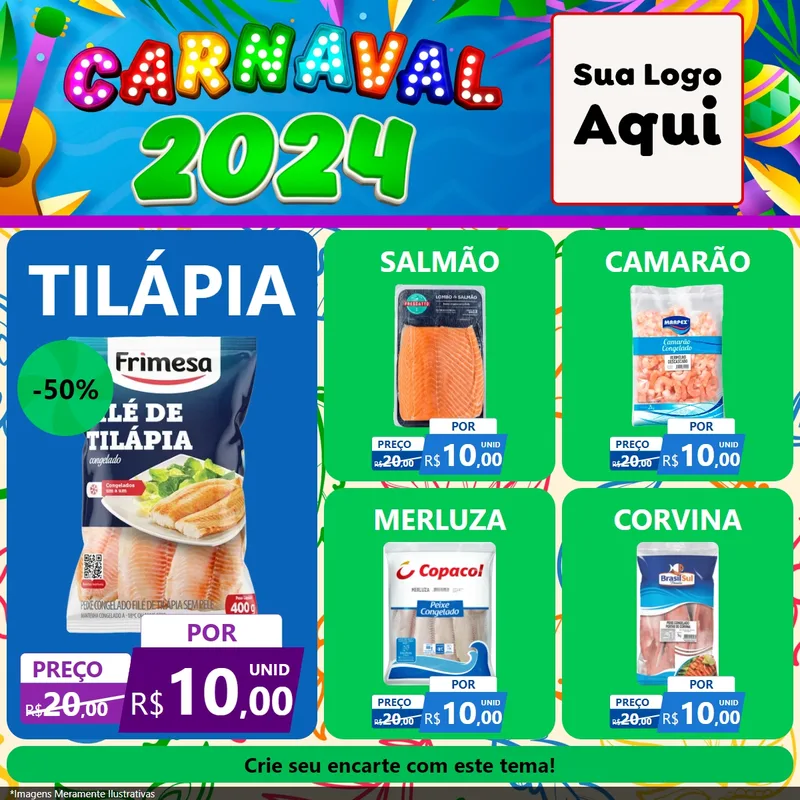 Modelo de Rede Social para Feed Facebook com o tema Carnaval 2027 para Peixaria