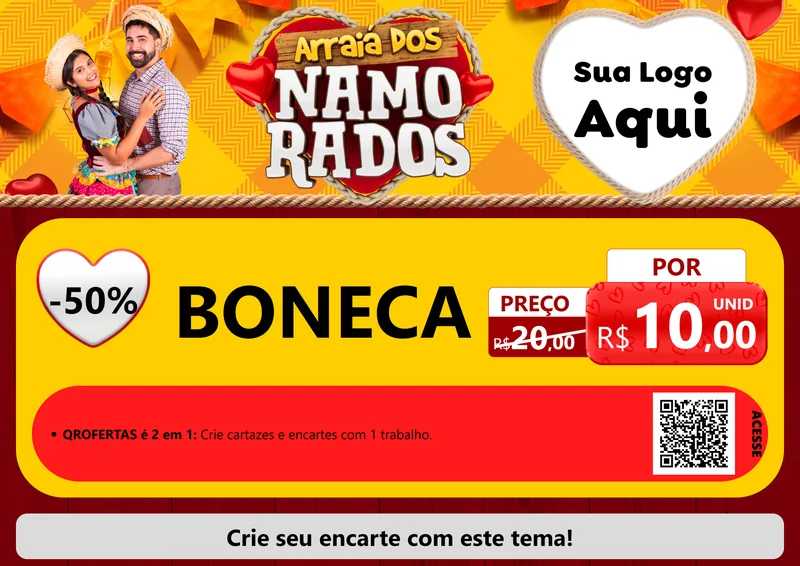 Modelo de Cartaz para Cartaz A4 Horizontal com o tema Arraiá dos Namorados para Brinquedos
