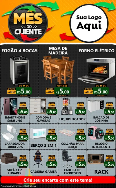 Modelo de Encarte para Encarte Grande com o tema Mês do Cliente para Móveis e Eletro
