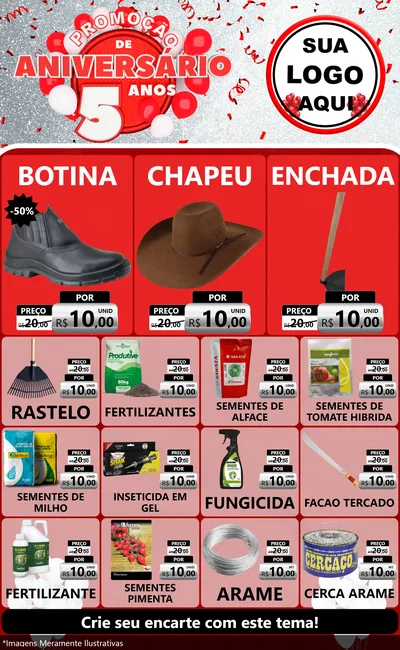 Modelo de Encarte para Encarte Grande com o tema Promoção de Aniversário - 5 Anos para Agropecuária