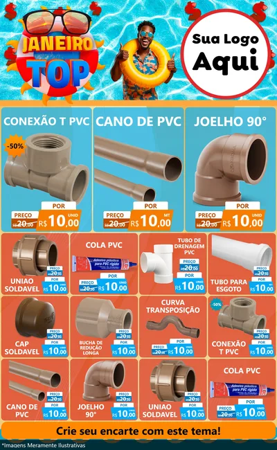 Modelo de Encarte para Encarte Grande com o tema Janeiro Top para Tubos e conexões