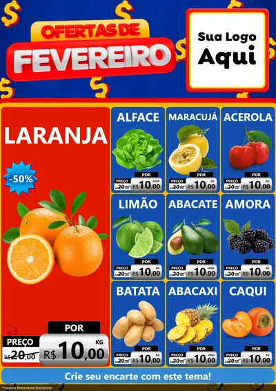 Modelo de Encarte para Encarte A4 Vertical com o tema Ofertas de Fevereiro para Hortifrúti