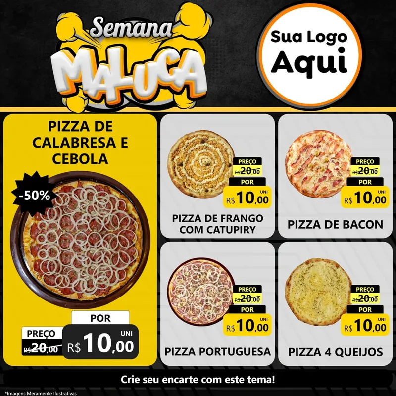 Modelo de Rede Social para Feed Facebook com o tema Semana Maluca para Pizzaria
