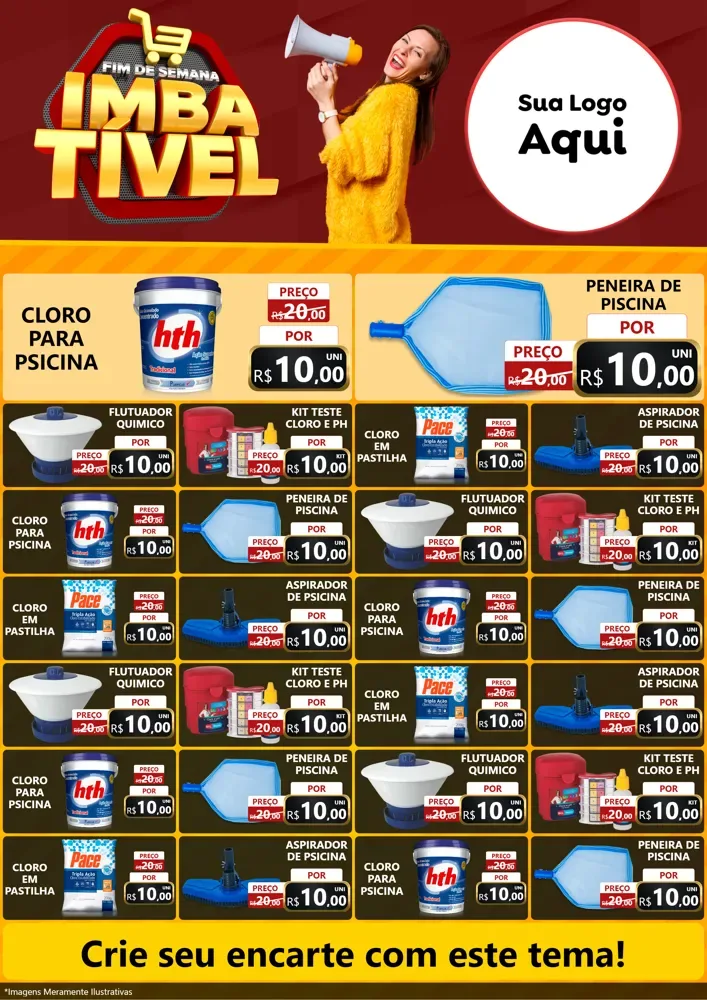 Modelo de Encarte para Encarte A4 Vertical com o tema Fim de Semana Imbatível para Produtos para Piscina