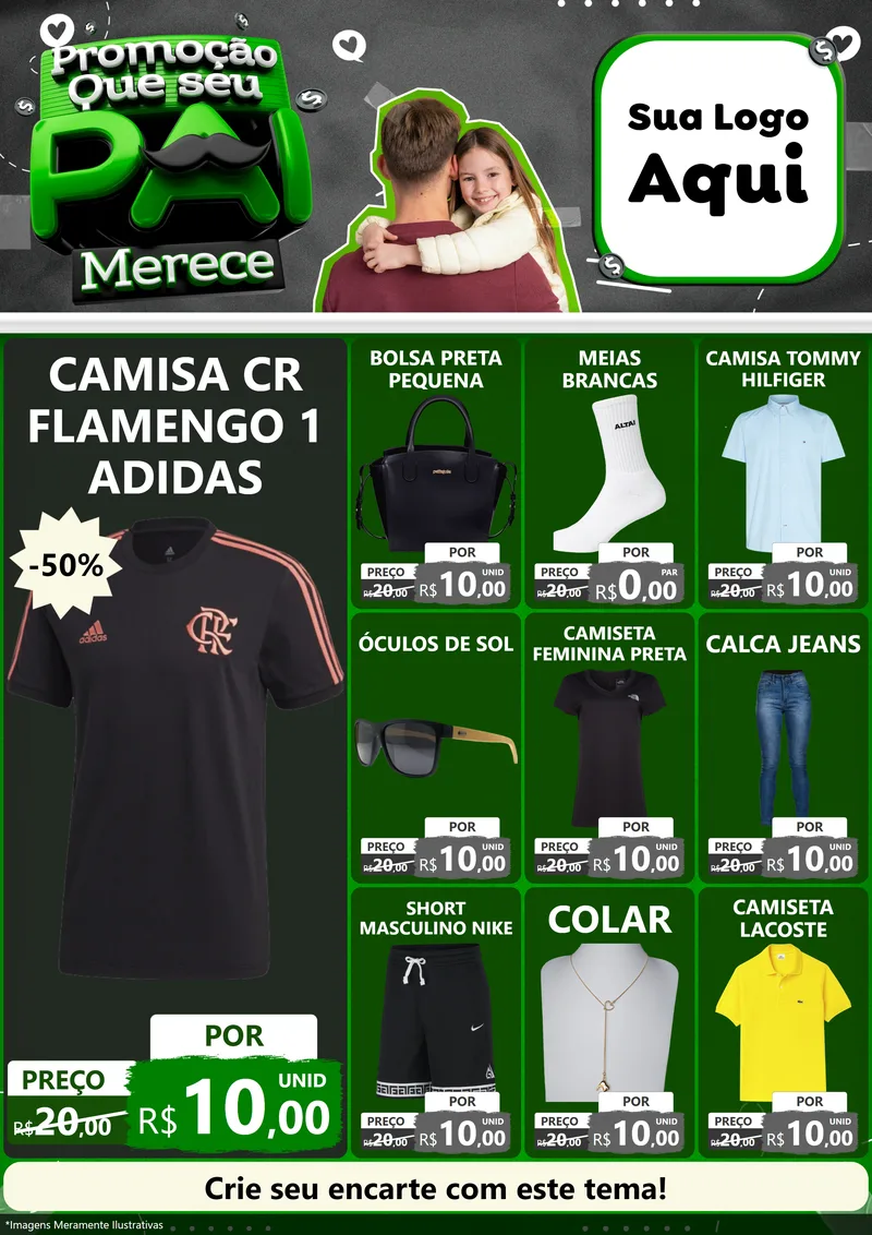 Modelo de Encarte para Encarte A4 Vertical com o tema Promoção Que seu Pai Merece para Roupas e acessórios