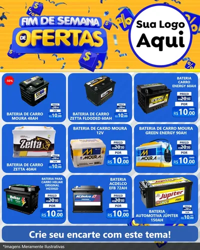 Modelo de Rede Social para Feed Instagram com o tema Fim de Semana de Ofertas para Baterias Elétricas