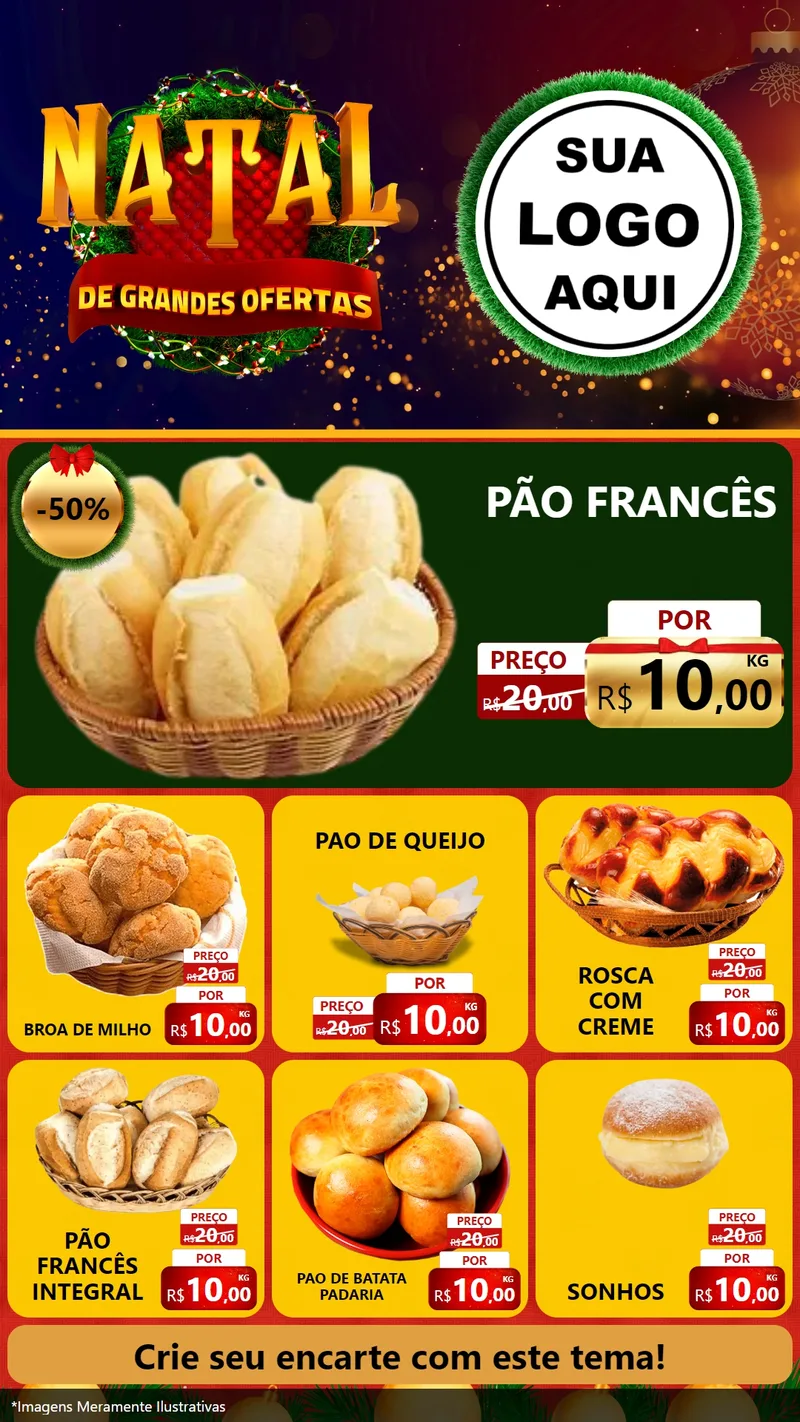 Modelo de Rede Social para Stories com o tema Natal de Grandes Ofertas para Padaria