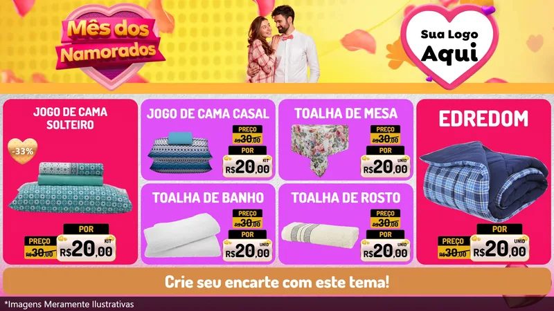 Modelo de TV para TV Horizontal com o tema Mês dos Namorados para Cama, Mesa e Banho