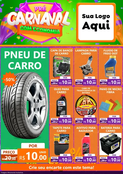 Modelo de Encarte para Encarte A4 Vertical com o tema Pré-Carnaval Com Economia para Auto peças