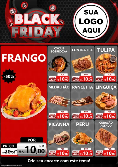 Modelo de Encarte para Encarte A4 Vertical com o tema Black Friday para Assados