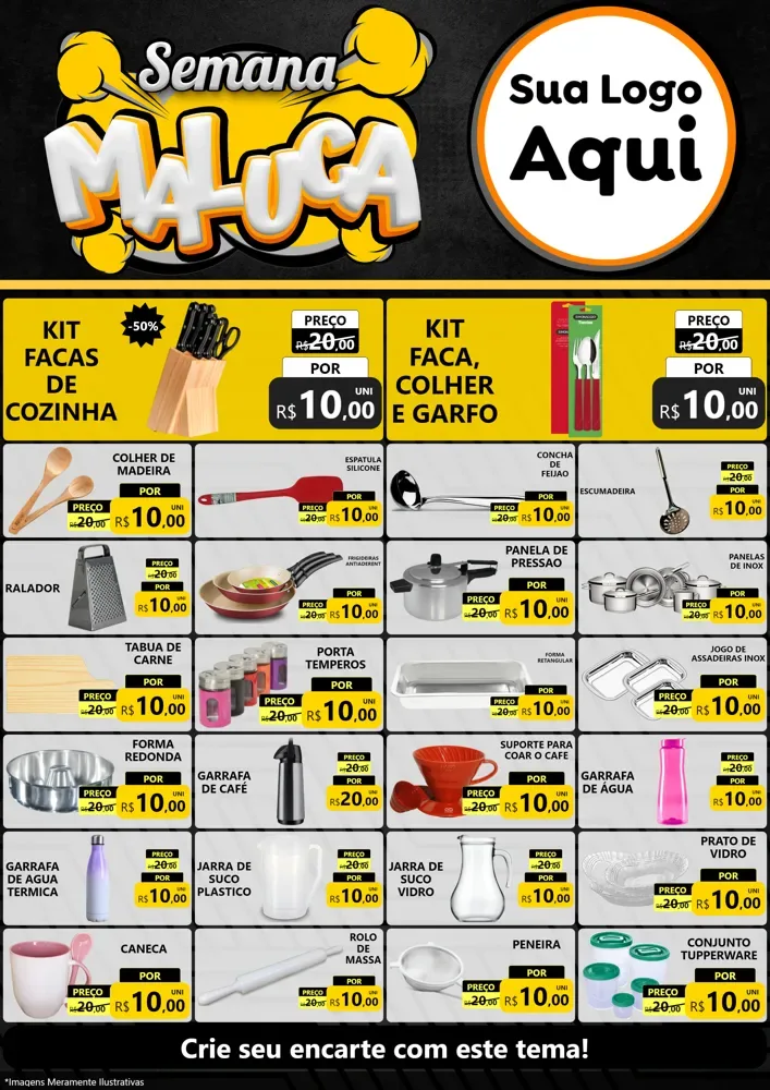 Modelo de Encarte para Encarte A4 Vertical com o tema Semana Maluca para Utilidades Domésticas