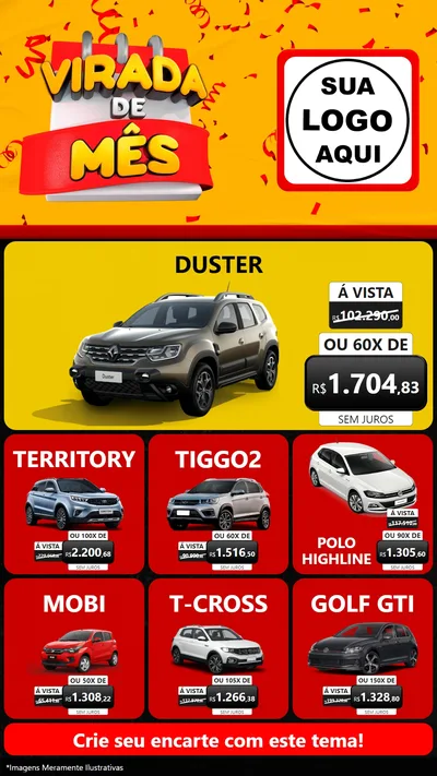 Modelo de Rede Social para Stories com o tema Virada de Mês para Concessionaria de Carros