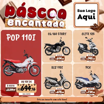 Modelo de Rede Social para Feed Facebook com o tema Páscoa Encantada para Concessionaria de Motos