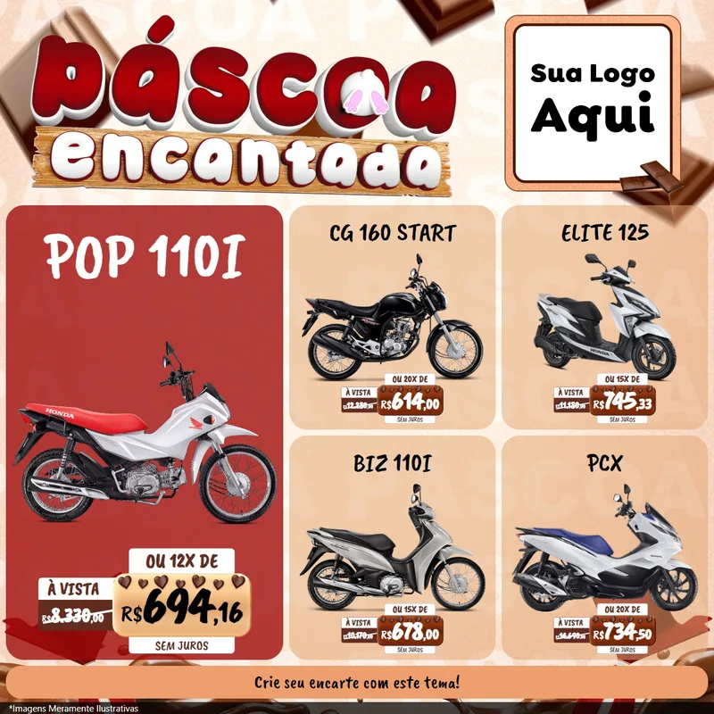 Modelo de Rede Social para Feed Facebook com o tema Páscoa Encantada para Concessionaria de Motos