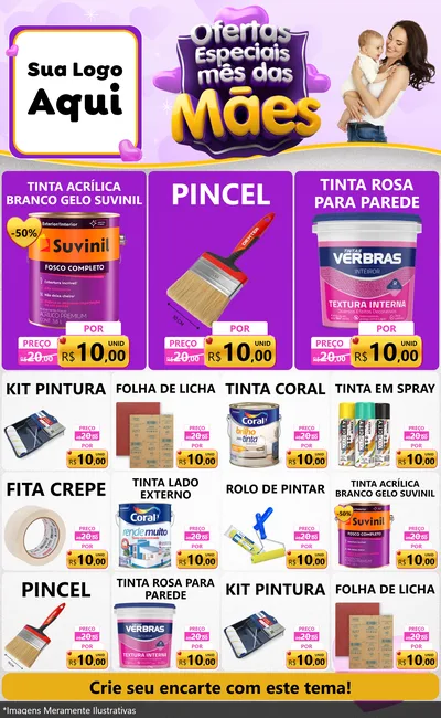 Modelo de Encarte para Encarte Grande com o tema Ofertas Especiais - Mês das Mães para Tintas e Ferramentas