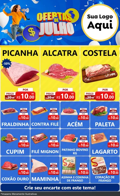 Modelo de Encarte para Encarte Grande com o tema Ofertas de Julho para Açougue